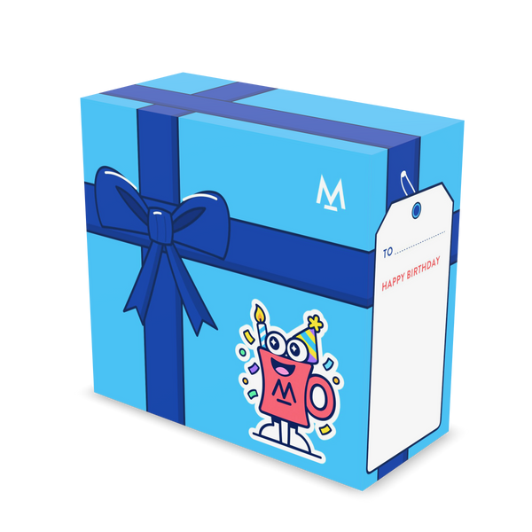 Happy Birthday Coffee Gift Box – gift box with a bag of coffee, three-quarter view