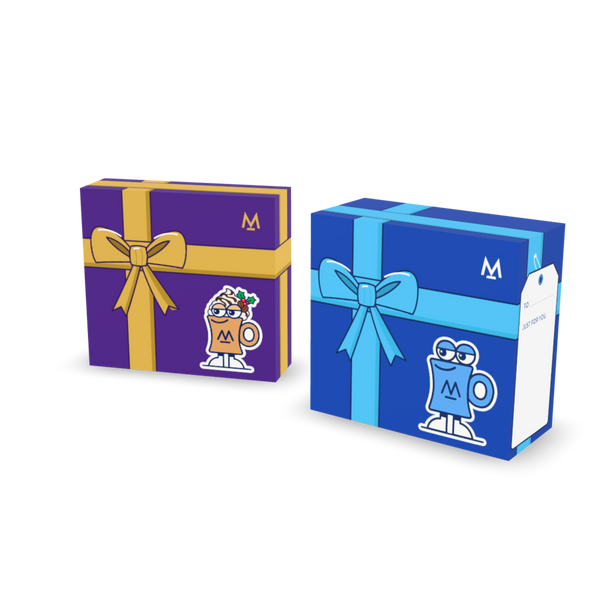 Hot Chocolate & Coffee Gift Box (Mocha Lovers) – purple hot chocolate gift box and Just For You coffee gift box, three-quarter view
