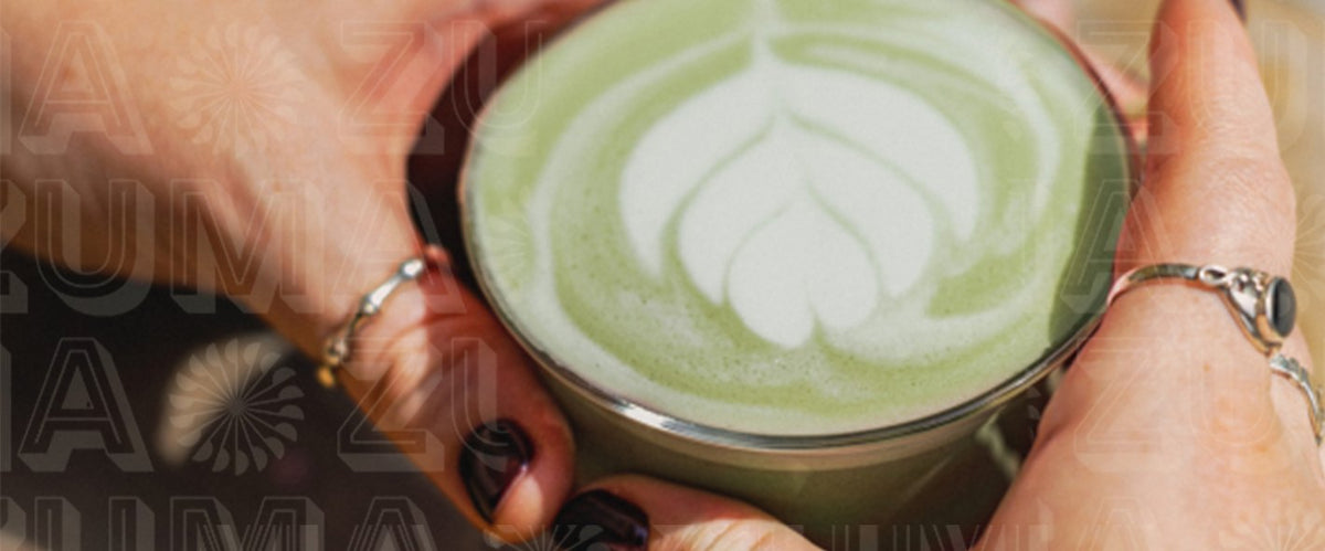 Hot matcha latte with latte art