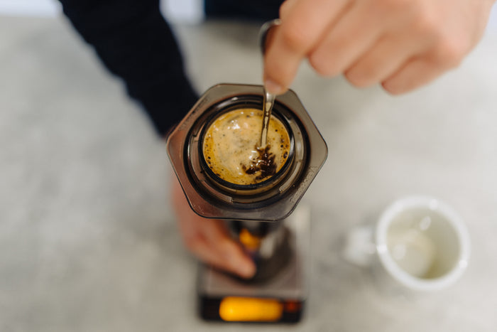 Filling the AeroPress with hot water