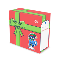 Christmas Coffee in free gift wrap: Elf Mo red gift box with green ribbon, three-quarter view | Modern Standard Coffee