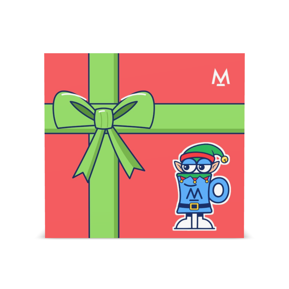 Christmas Coffee in free gift wrap: Elf Mo red gift box with green ribbon, front | Modern Standard Coffee