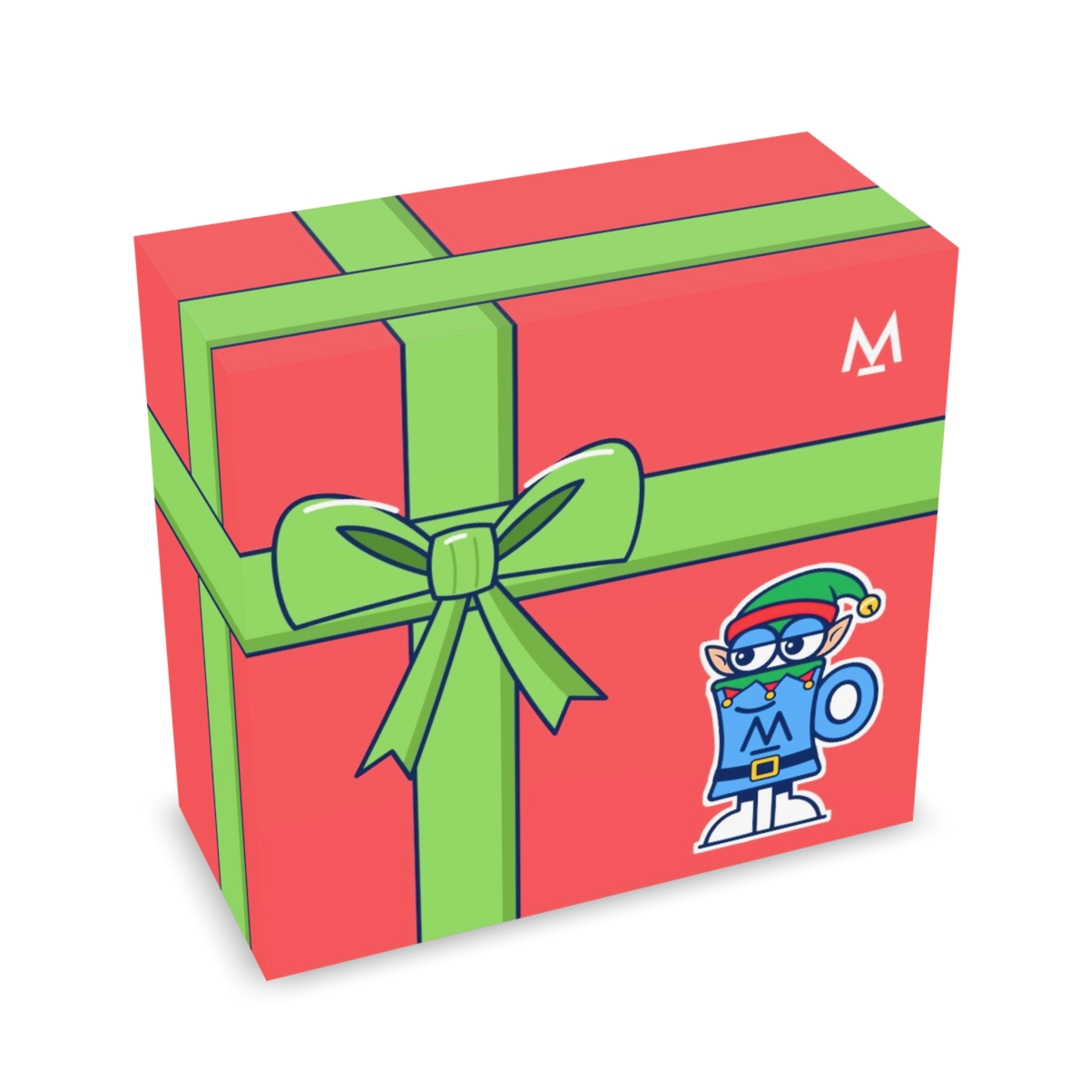 Christmas Coffee in free gift wrap: Elf Mo red gift box with green ribbon, left side | Modern Standard Coffee