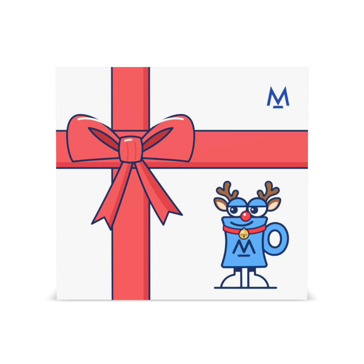 Christmas Coffee in free gift wrap: Rudolph Mo white gift box with red ribbon, front | Modern Standard Coffee