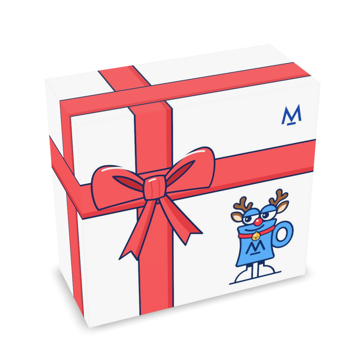 Christmas Coffee in free gift wrap: Rudolph Mo white gift box with red ribbon, left side | Modern Standard Coffee