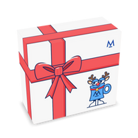 Christmas Coffee in free gift wrap: Rudolph Mo white gift box with red ribbon, left side | Modern Standard Coffee