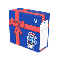Christmas Coffee in free gift wrap: Santa Mo navy gift box with red ribbon, three-quarter view | Modern Standard Coffee