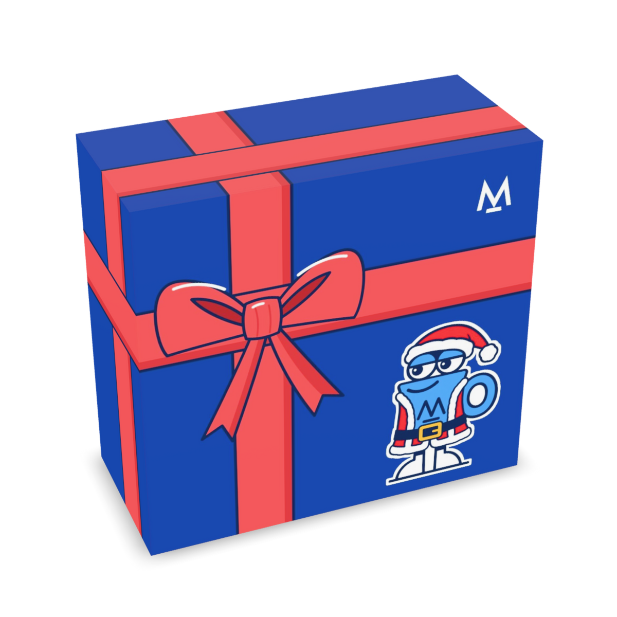 Christmas Coffee in free gift wrap: Santa Mo navy gift box with red ribbon, left side | Modern Standard Coffee