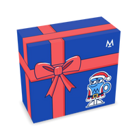 Christmas Coffee in free gift wrap: Santa Mo navy gift box with red ribbon, left side | Modern Standard Coffee