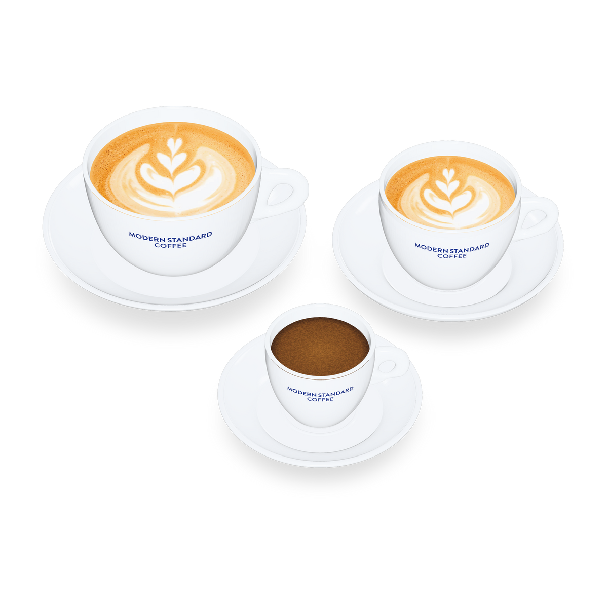 Modern Standard Coffee Ancap Verona espresso, flat white and latte cups and saucers