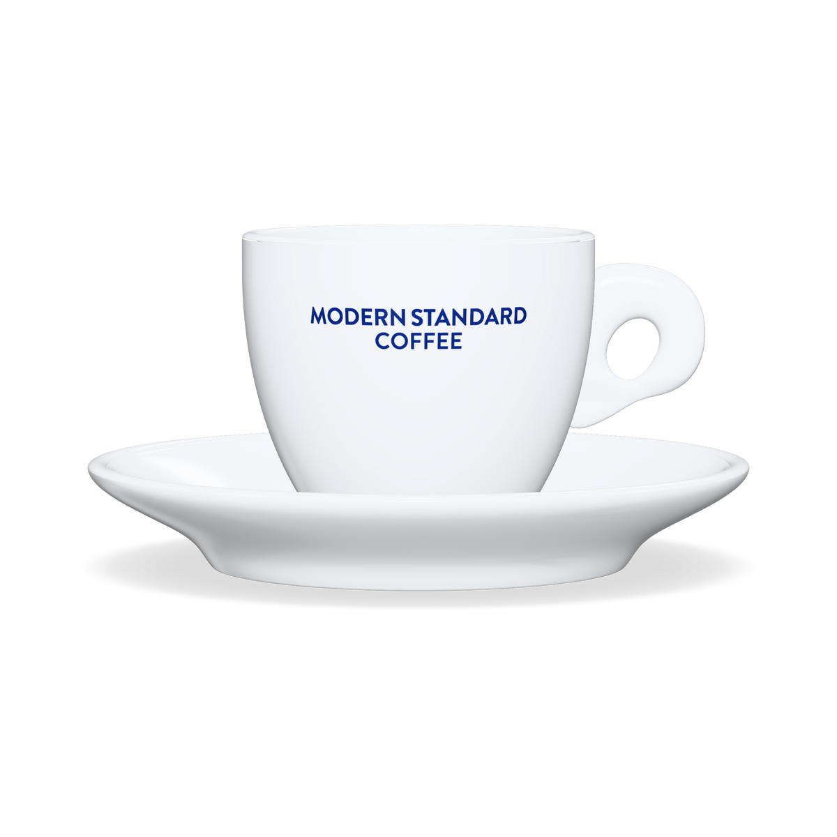 Front view of the Modern Standard Coffee Ancap Verona espresso cup and saucer (75ml) showing the wordmark