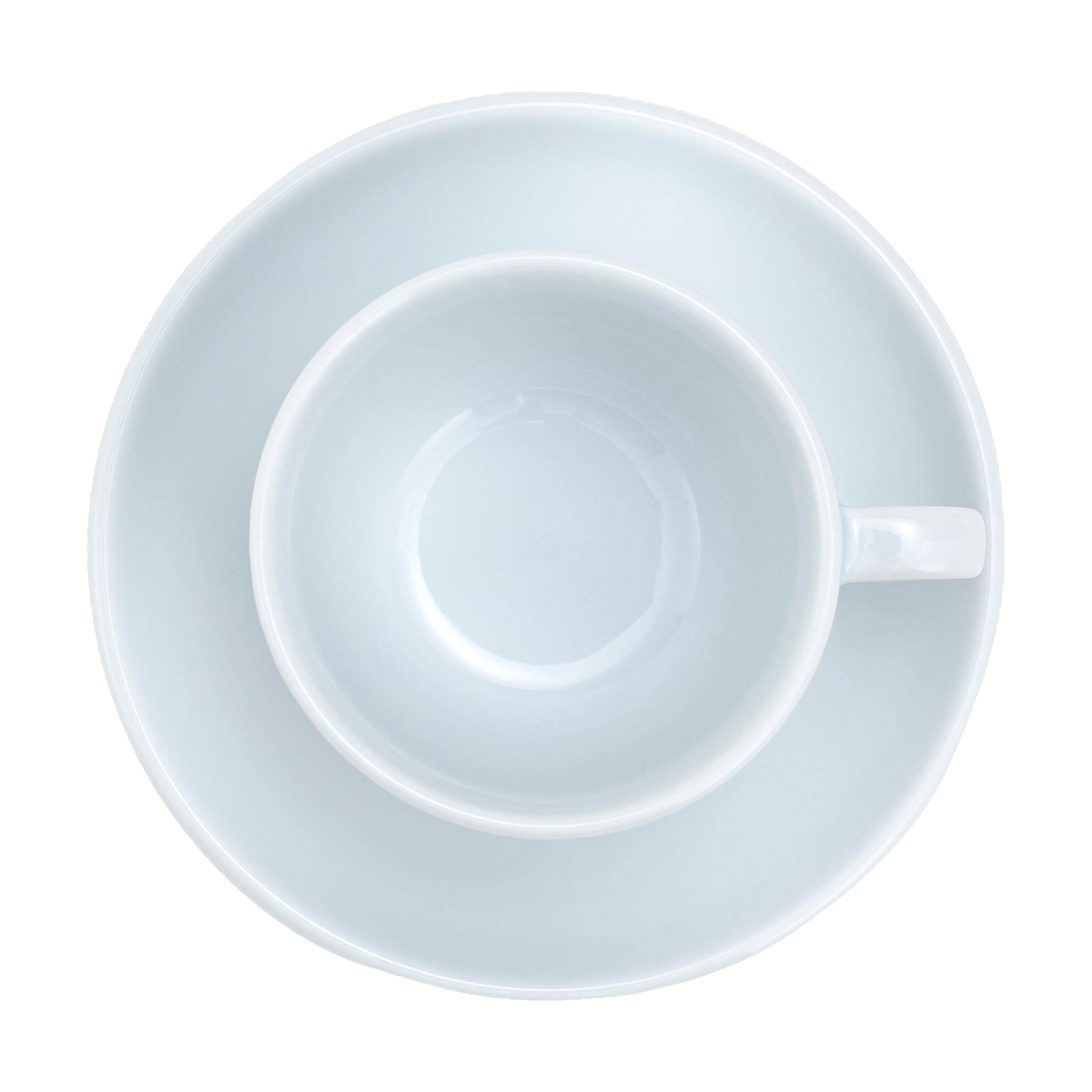 Overhead view of the Modern Standard Coffee Ancap Verona flat white cup and saucer