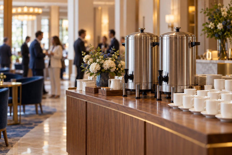 A coffee break station for a hotel conference