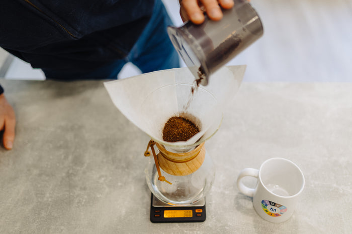 Ground coffee levelled in the Chemex filter