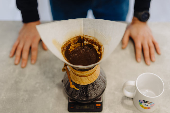 The last of the coffee draining through the Chemex filter