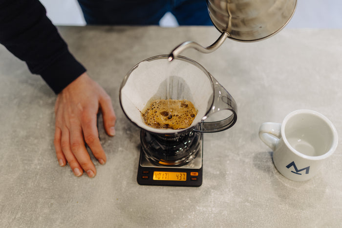 Pouring hot water into the Clever Dripper