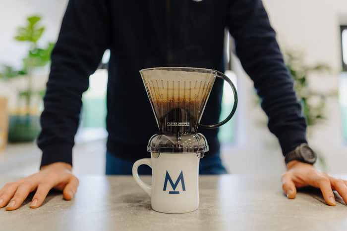 A finished cup of Clever Dripper coffee