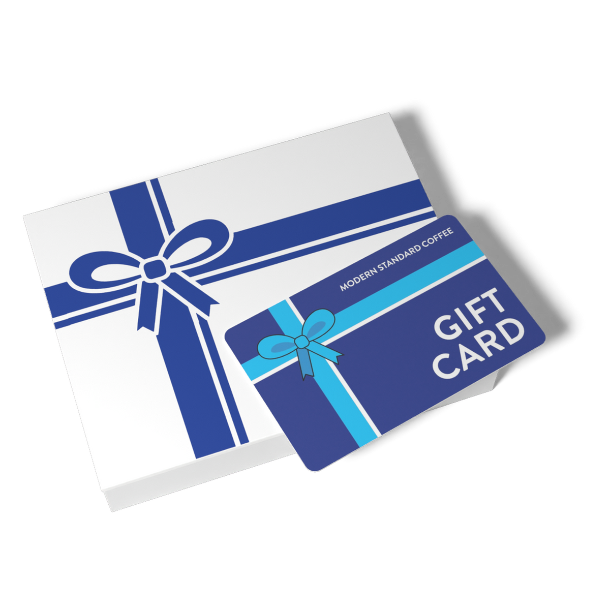 Modern Standard Coffee gift card resting on the closed gift box