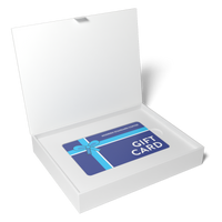 Open gift box with the gift card, seen from the right