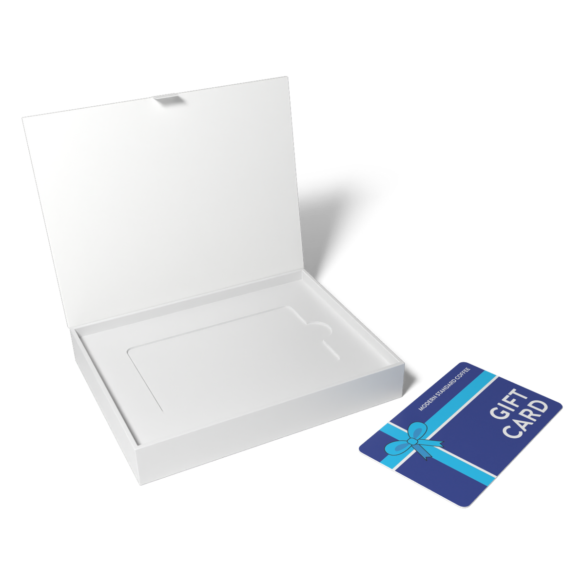 Gift card beside the open box, showing the card insert