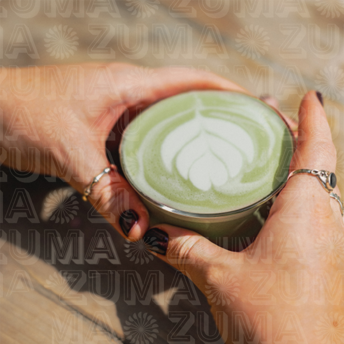 Hot matcha latte with latte art