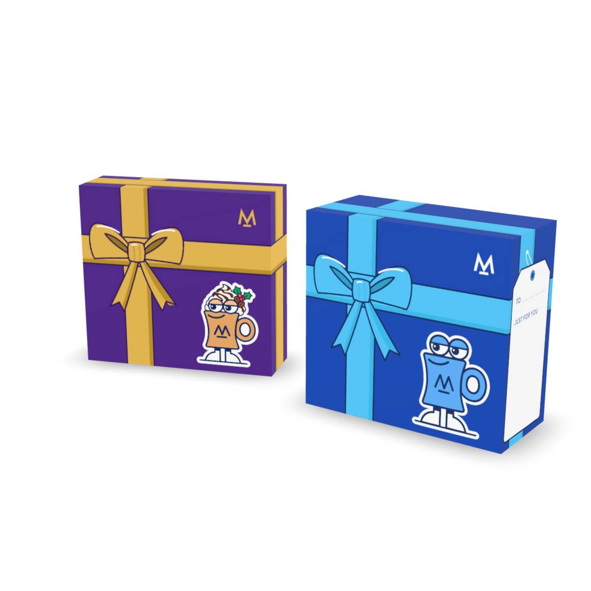 Hot Chocolate & Coffee Gift Box (Mocha Lovers) – purple hot chocolate gift box and Just For You coffee gift box, three-quarter view