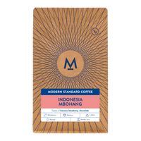 200g bag of Indonesia Mbohang natural coffee, front label with tasting notes