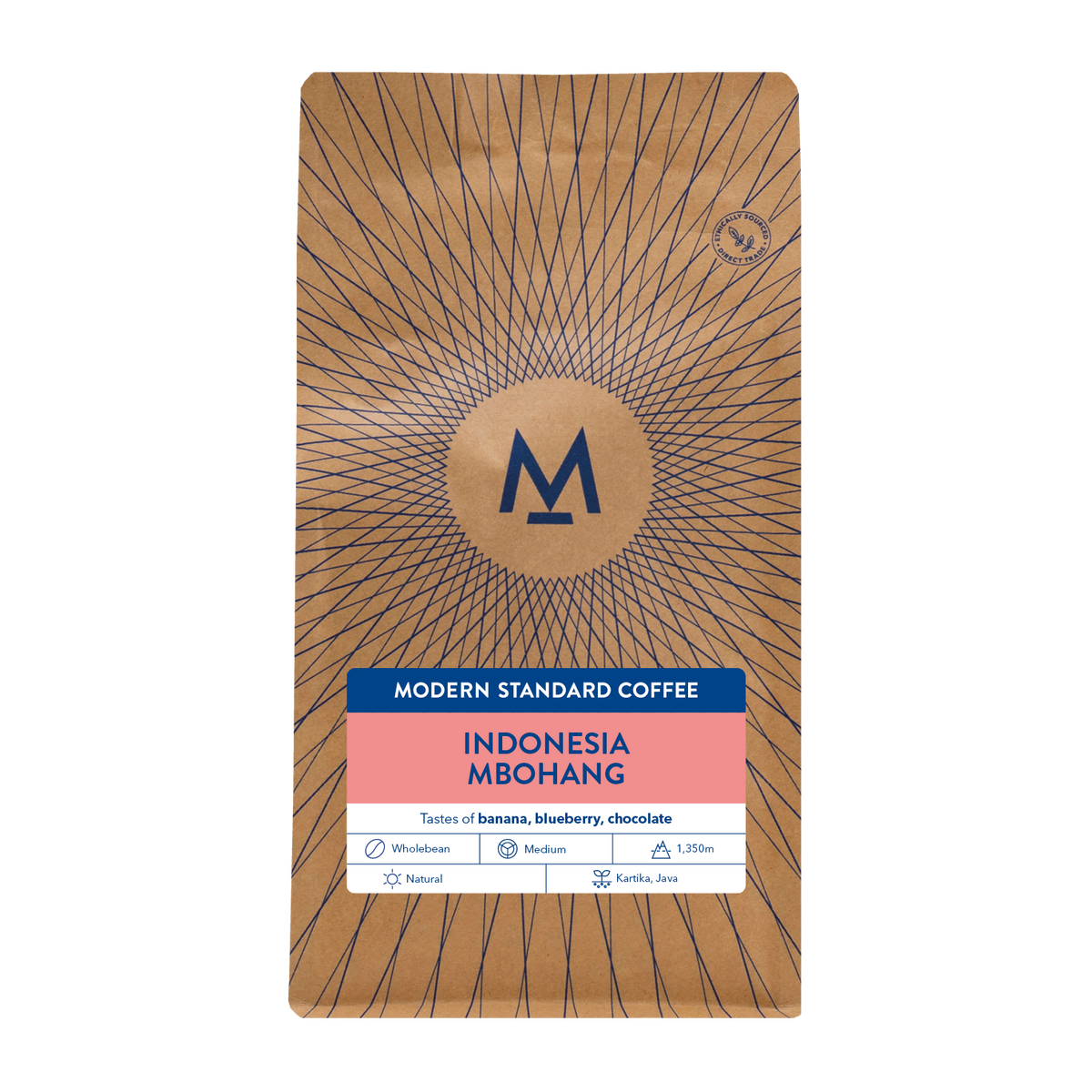 500g bag of Indonesia Mbohang natural coffee, front view