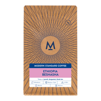 200g bag of Beshasha Ethiopia coffee, front label with tasting notes