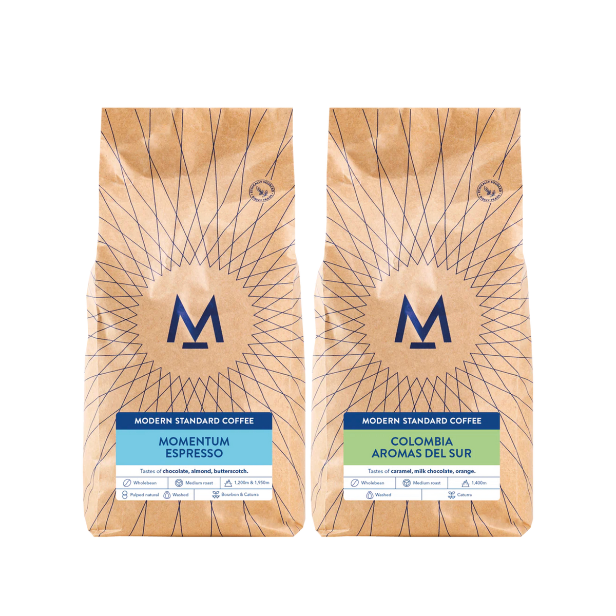 Mix & Match 1kg: Momentum Espresso and Aromas del Sur Colombia bags