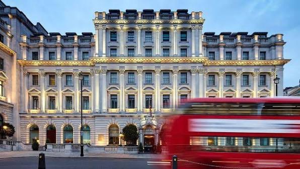 A five-star hotel in St James's, London, at dusk