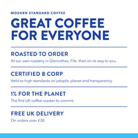 Modern Standard Coffee: roasted to order in Fife, certified B Corp, 1% for the Planet, free UK delivery over £30