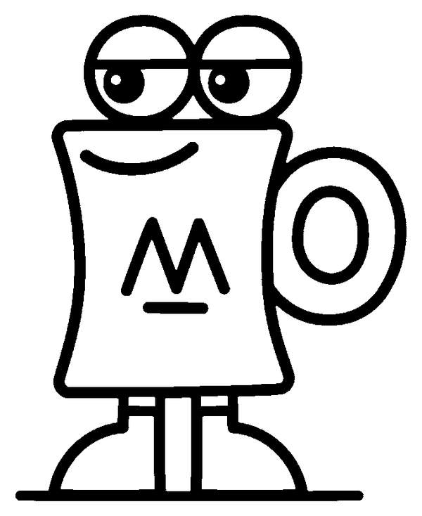 Mo as a line drawing, ready to colour in
