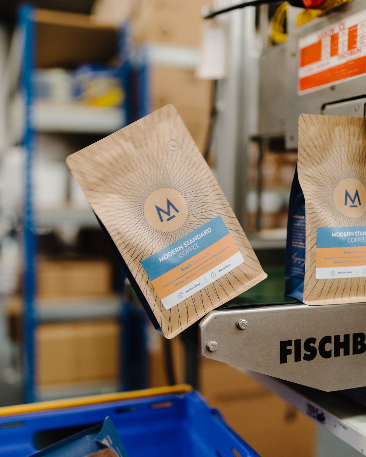 A bag of Modern Standard coffee on the roastery shop counter