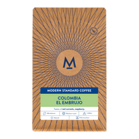 El Embrujo Colombia microlot coffee bag, front label with tasting notes