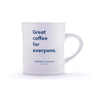 Back of the Diner Mug, printed with our tagline 'Great coffee for everyone.'