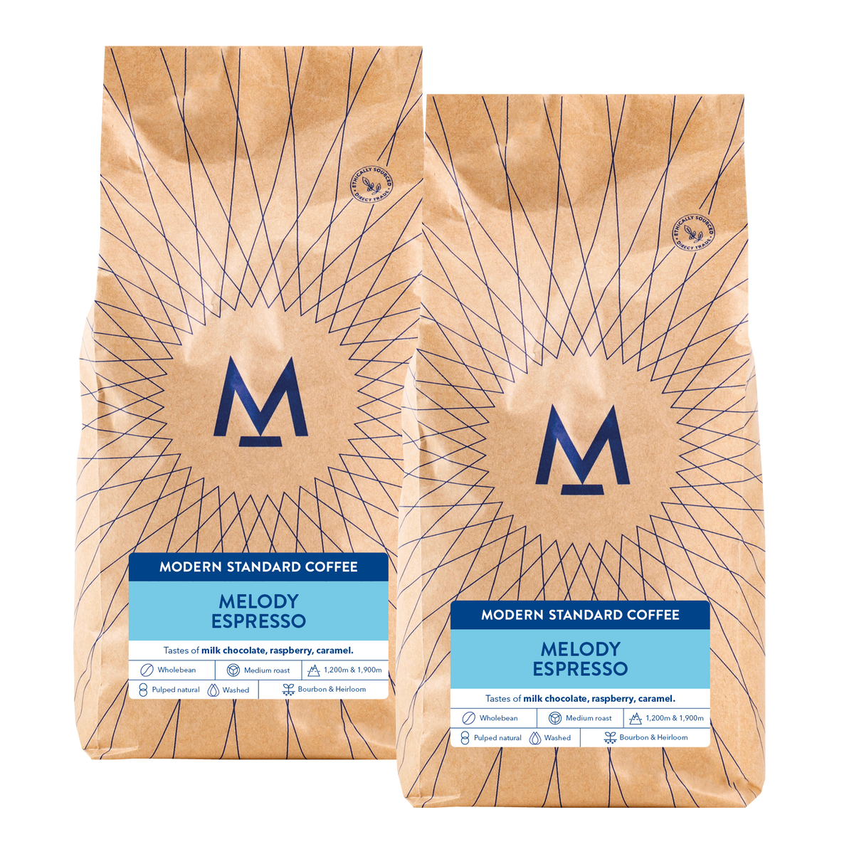 Two large bags of Melody Espresso coffee