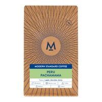 Pachamama Peru coffee bag, front label with tasting notes